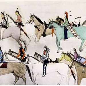 The End of the Battle. Sioux warriors leading away captured horses after defeating