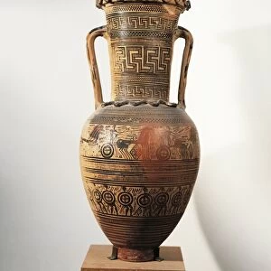 Geometric pottery, Amphora, Figured and meander ornamentation