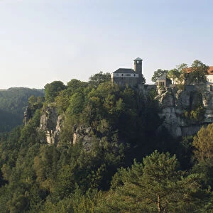 Germany, Saxony, Sachsis Schweiz, Burg Hohnstein, a castle built high on the rocks, now one of Germanys largest youth hostels
