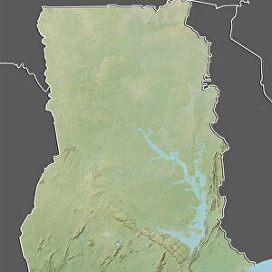 Ghana, Relief Map With Border and Mask