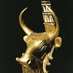 Gold bulls head for harp, from the royal tombs at Ur