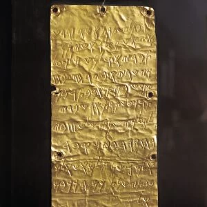 Gold plate with inscription dedicated to Goddess Astarte, from Pyrgi, Santa Severa, Rome, Goldsmith art