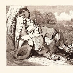 Hop o My Thumb stealing the Seven-League boots from the Orge, BY GUSTAVE DORE, 1832 - 1883, French
