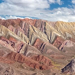 Iconic rock formation Serrania de Hornocal in the canyon Quebrada de Humahuaca. The Quebrada is listed as UNESCO world heritage site. South America, Argentina, November