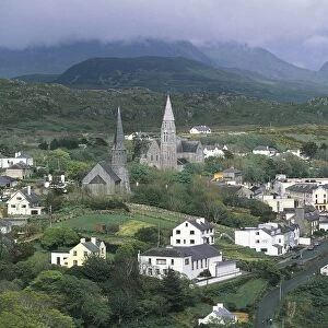 Ireland, County Galway, Connemara, Aerial view of Clifden