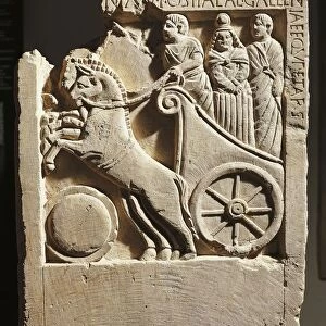 Italy, Padua, Veneto, Funerary stele of Ostiala Gallenia portrayed on a chariot descending into the Underworld