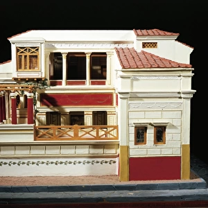 Italy, Pompeii, Lateral loggia in Scale model of the House of the Tragic Poet at Pompeii By Enrico Scalfi (1857-1935)