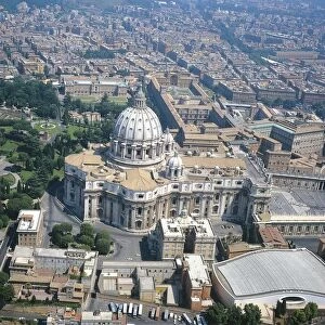 Italy, Rome, Aerial view of Saint Peters Basilica and Vatican Palace in Vatican City