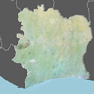Ivory Coast, Relief Map With Border and Mask