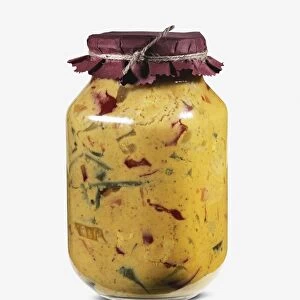 Jar of yellow mustard pickle (chow-chow)