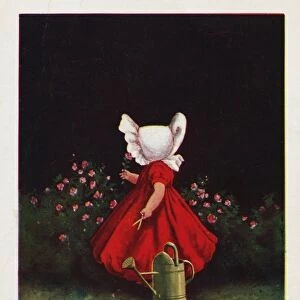 June Calendar Postcard with Little Girl in Flower Garden. 1906, June Calendar Postcard with Little Girl in Flower Garden