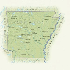Map of Arkansas, close-up