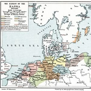 Map of the extent of the Hanseatic League in about 1400