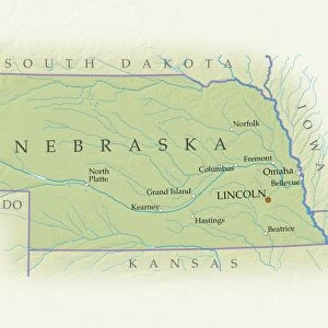 Map of Nebraska, close-up