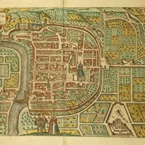 Map of Trento from Civitates Orbis Terrarum by Georg Braun, 1541-1622 and Franz Hogenberg, 1540-1590, engraving