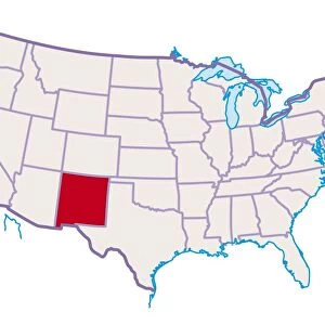 Map of USA, New Mexico highlighted in red, close-up