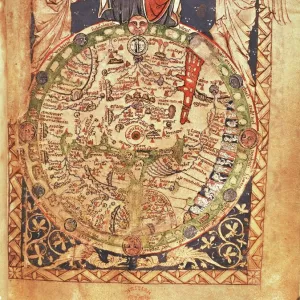 Mappa Mundi, ink and colors on parchment, created in London about 1265