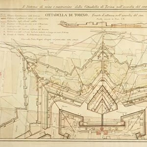 System of mines and countermines of Turins citadel during siege of 1706, attack front and Pietro Miccas mine, by Colonel Pietro Magni, drawing