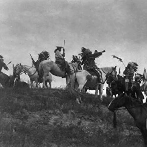 Native American Indians on horseback on hill, c1907. Photograph by Edward Curtis (1868-1952)
