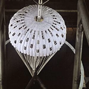 Parachute for soviet space probe venera 5 or 6 being tested in a wind tunnel, this is a still from the film the storming of venus, produced by e, kuzis at the tsentrnauchfilm central scientific film studio, released on may 17, 1969