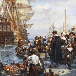 The Pilgrim Fathers boarding the Mayflower