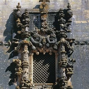 Portugal, Tomar, Convent of Order of Christ, Manueline tower detail