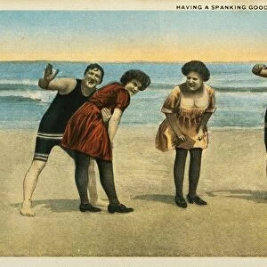 Postcard of Women Being Spanked at the Beach. ca. 1916, HAVING A SPANKING GOOD TIME ON THE FLORIDA COAST