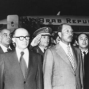 President Anwar Sadat (1918-1981) President of Egypt, centre, with the Israeli Prime Minister
