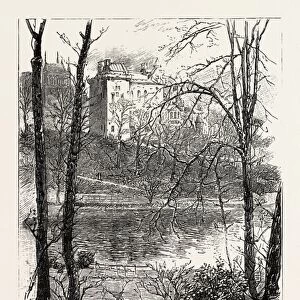 QUEEN MARYs TOWER, UK, britain, united kingdom, u. k. great britain, 1888 engraving