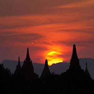 Red sunset over the stupas and pagodas of Bagan, Myanmar 2