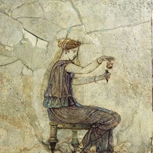 Roman civilization, fresco portraying girl pouring perfume, from Pompeii