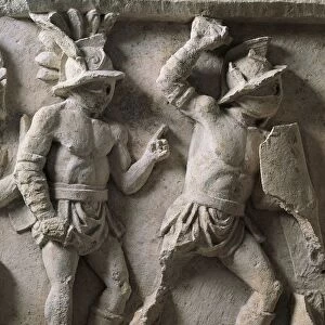 Roman civilization, Relief with scenes of gladiatorial combat and games (munera)