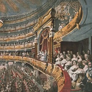 Russia, Moscow, Grand Theatre audience in stalls and boxes, by Johann Christian Schoeller, lithograph, 1856