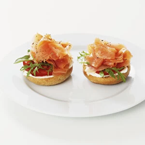 Salmon bagels on a plate