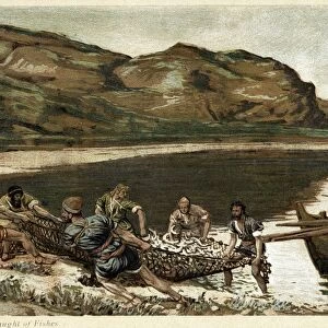 The second miraculous draught of fishes. St John 21. From JJ Tissot The Life of Our