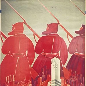 Soviet propaganda poster from the 1920s, orginizing consumer cooperatives makes the red army stronger