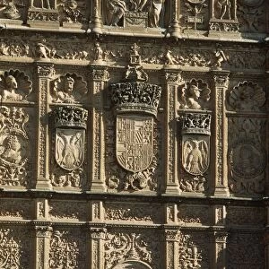 Spain, Castile and Leon, Salamanca, gothic plateresque facade with coat of arms at University