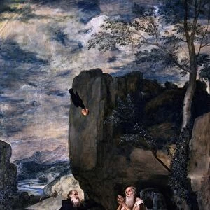 St Anthony and St Paul in the desert being fed by a raven. 1645. Diego Velasquez