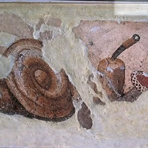 Tunisia, Oudna, Mosaic depicting two bread loaves and butter with knife, ancient Uthina