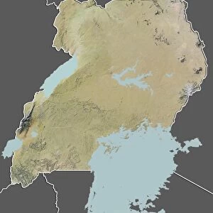 Uganda, Relief Map with Border and Mask