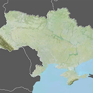 Ukraine, Relief Map with Border and Mask
