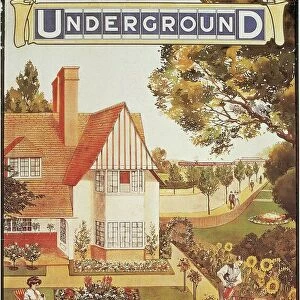Underground Golders Green London public transport, color engraving, 1900s