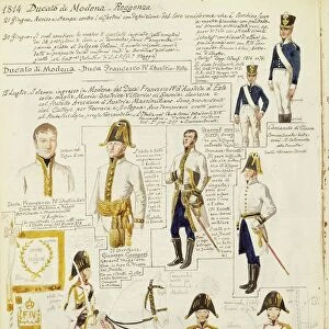 Uniforms of Duchy of Modena, by Quinto Cenni, color plate, 1814