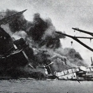 Black and White Print of USS Arizona Destruction Black and White Print of USS Arizona Destruction