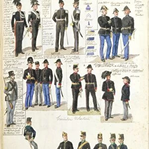 Various uniforms of Grand Duchy of Tuscany by Quinto Cenni, color plate, 1852