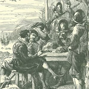 Walter Raleigh (1552-1612) English courtier and navigator, with members of his expedition