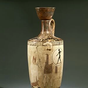 White-ground lekythos (vase used to store oil) depicting Aeneas and Anchises, painted by Brygos Painter, 480-470 B. C