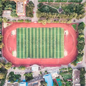 Aerial view of a football playground in Sichuan University in Chengdu, China