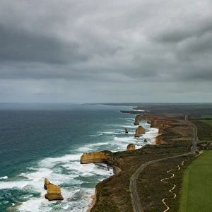 Aerial view of Great Ocean Road and Twelve Apostles, Australia