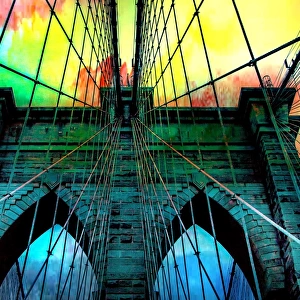 Brooklyn Bridge architecture in rainbow colors